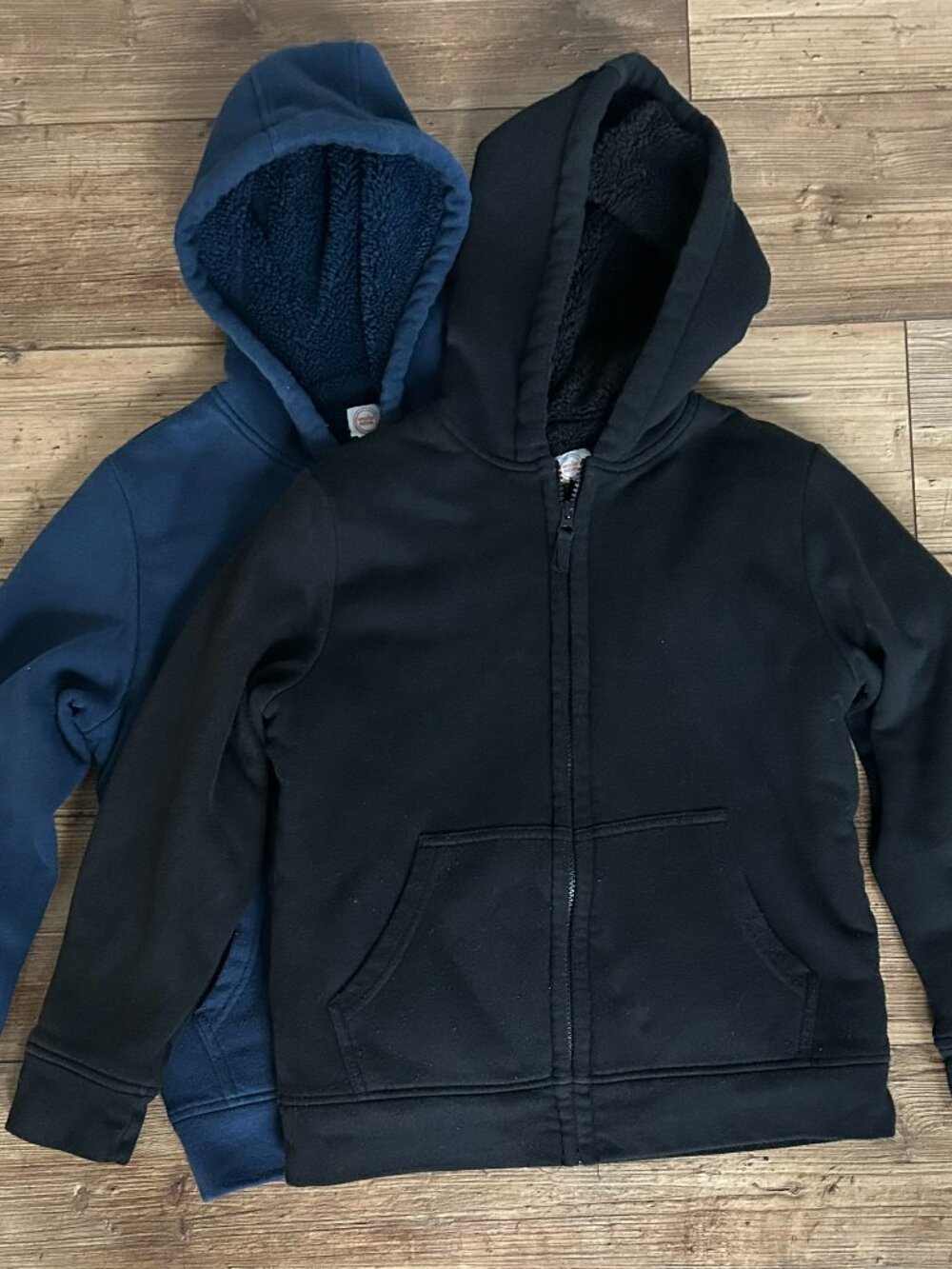 Lot of 2 Wonder Nation Blue, Black Lined Zipper Hoodie Jacket Boys Size Lg 10-12